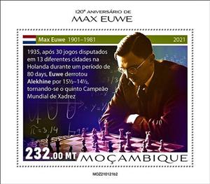 Souvenir Sheet, Max Euwe (1901-1981), Mozambique,  , Chess, Famous People