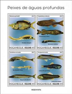 Mini Sheet, Various Fishes of the Abyss, Mozambique,  , Fishes, Sea Life
