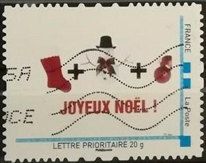 Stamp, Joyeux Noel. Stocking + Snowman + Baubel, Personalized and Private Mail Stamps,  , Christmas, Snowmen