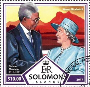 Stamp, Nelson Mandela (1918-2013), Solomon Islands,  , Antiracism, Famous People, Heads of State, Nobel Laureates, Politicians, Queens, Royalty