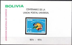 Souvenir Sheet, Centenary of the Universal Postal Union, Bolivia,  , Anniversaries and Jubilees, Organizations, Postal Unions, Seals (Emblems), Stamps, U.P.U.