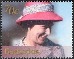 Stamp, Wearing red hat, Barbados,  , Queens, Headgear, Anniversaries and Jubilees