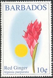 Stamp, Red ginger, Barbados,  , Flowers