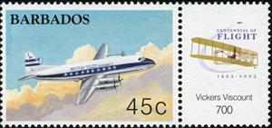 Stamp, Vickers Viscount 700, Barbados,  , Aviation, Aircrafts
