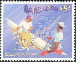 Fishermen hauling in catch, Oistins Fish Festival