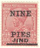 Stamp, King George V overprinted - surcharged, Jhind,  , Animals (Fauna), Crowns and Coronets, Elephants, Famous People, Heads of State, Kings, Men, Royalty