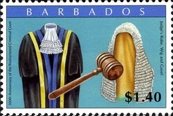 Stamp, Judge's robe, wig and gravel, Barbados,  