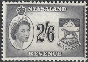 Stamp, Queen Elizabeth II and Badge of Nyasaland, Nyasaland,  , Coats of Arms, Crowns and Coronets, Famous People, Heads of State, Queens, Royalty, Women