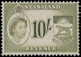 Stamp, Queen Elizabeth II and Badge of Nyasaland, Nyasaland,  , Coats of Arms, Crowns and Coronets, Famous People, Heads of State, Queens, Royalty, Women