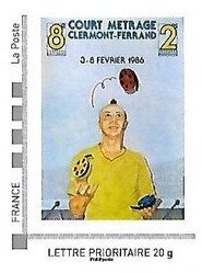 Stamp, Antoine Lopez Poster Art. 1986 Juggler, Personalized and Private Mail Stamps,  , Art, Circus, film, Promotional Posters