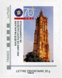 Stamp, Church 1. Societie Francaise Amis Saint jacques Campostel, Personalized and Private Mail Stamps,  , Anniversaries and Jubilees, Christian, Churches - Cathedrals - Basilicas - Chapels, Religion