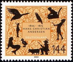 Stamp, H. C. Andersen, Germany, Federal Republic,  , Stylized Animals, Fairy Tales, Stylized Figures / Persons, Literary People (Poets and Writers), Anniversaries and Jubilees