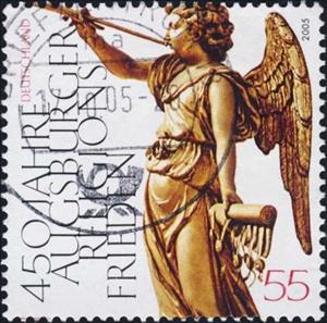 Stamp, Peace of Augsburg, Germany, Federal Republic,  , Music, Musical Instruments, Angels, Anniversaries and Jubilees