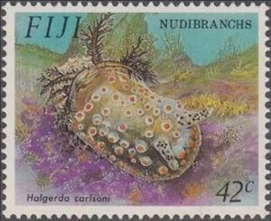 Stamp, Orange-spotted Peppered-white Slug (Halgerda carlsoni), Fiji,  