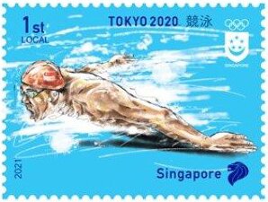 Stamp, Swimming, Singapore,  , Olympic Games, Swimming