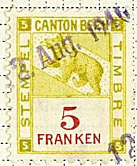 Stamp, Berne - Stempel, Switzerland- Revenue Stamps,  , Bears, Coats of Arms, Heraldic Animals