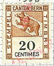 Stamp, Berne - Stempel, Switzerland- Revenue Stamps,  , Bears, Coats of Arms, Heraldic Animals