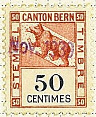 Stamp, Berne - Stempel, Switzerland- Revenue Stamps,  , Bears, Coats of Arms, Heraldic Animals