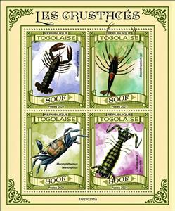 Mini Sheet, Various Crabs, Togo,  , Crabs, Sea Life