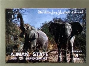Stamp, African Elephant (Loxodonta africana), Ajman,  , Animals (Fauna), Elephants, Mammals