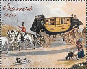 Stamp, Express Mail - Spinnerin am Kreuz, Austria,  , Animals (Fauna), Dogs, Goats, Horses, Mailcoaches, Mammals, Postal History