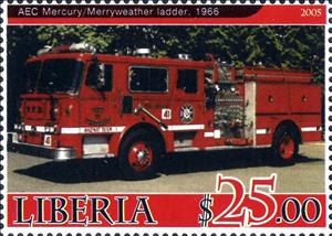 Stamp, AEC Mercury/Merryweather ladder, 1966, Cinderellas,  , Fire-brigade