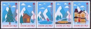 Se-tenant, Christmas, Cinderellas,  , Cars, Christmas, Houses, Mountains, Snowmen, Trees