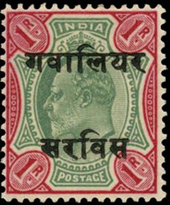 Stamp, King George V - overprinted, Gwalior,  , Crowns and Coronets, Famous People, Heads of State, Kings, Men, Royalty
