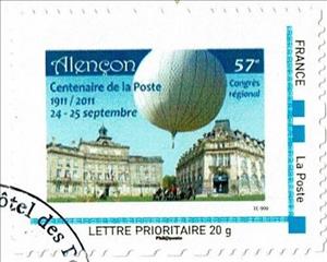 Stamp, Alencon Post Office Centenary, Personalized and Private Mail Stamps,  , Air Balloons, Anniversaries and Jubilees, Post Offices