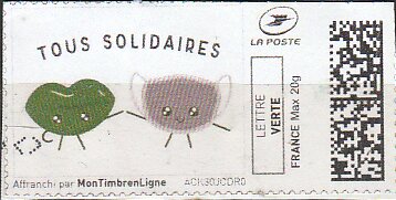Stamp, Tous Solidiaires (Covid) in colour, Personalized and Private Mail Stamps,  , Cartoons, Greetings