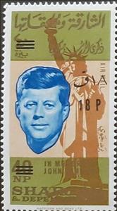 Stamp, John F. Kennedy, Sharjah,  , Famous People, Heads of State, Statues