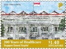 Stamp, Singapore General Hospital, Bicentenary, Singapore,  , Buildings, Hospitals