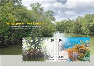 Souvenir Sheet, Singapore-Sri Lanka Joint Issue, Singapore,  , Animals (Fauna), Corals and Sponges, Joint Issues, Plants (Flora), Sea Life, Trees