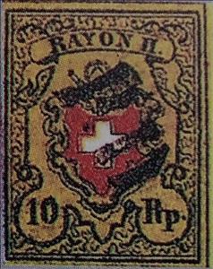 Stamp, Coat of arms below post horn with cross edging, Switzerland,  , Coats of Arms, Post Horns