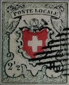 Stamp, Coat of arms below post horn without cross edging, Switzerland,  , Coats of Arms, Post Horns