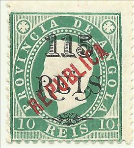 Stamp, D. Luis I, local overprint "REPUBLICA", Angola,  