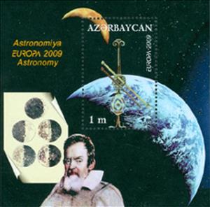 Souvenir Sheet, First Telescope Invented by Galileo Galilei, 1609, Azerbaijan,  , Astronomers, Astronomy, C.E.P.T. / Europe, Famous People, Optical Instruments, Outer Space