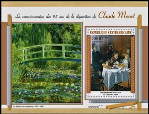 Souvenir Sheet, Claude Monet (1840-1926), Central African Republic,  , Famous People, Painters