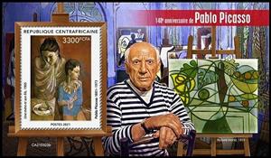 Souvenir Sheet, Pablo Picasso (1881-1973), Central African Republic,  , Famous People, Painters