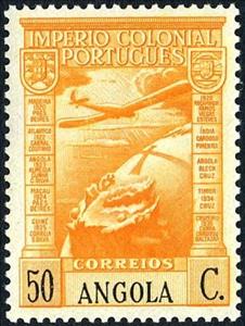 Stamp, Airplane over globe, Angola,  , Aviation, Globes, Aircrafts