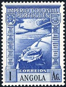Stamp, Airplane over globe, Angola,  , Aviation, Globes, Aircrafts