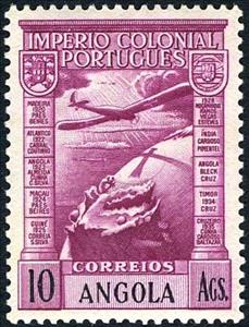 Stamp, Airplane over globe, Angola,  , Aviation, Globes, Aircrafts