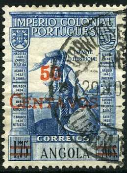 Stamp, Heinrich der Seefahrer (1394-1460) - Overprint in red, Angola,  