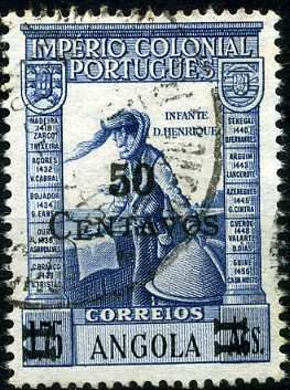 Stamp, Heinrich der Seefahrer (1394-1460) - Overprint in black, Angola,  