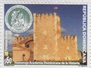 Stamp, Dominican Academy of History, 90th Anniversary, Dominican Republic,  , Fortresses / Strongholds, Historians