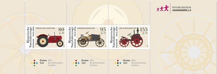 Booklet Pane, For the Youth 2021 : Antique Tractors, Germany, Federal Republic,  , Tractors, Vehicles