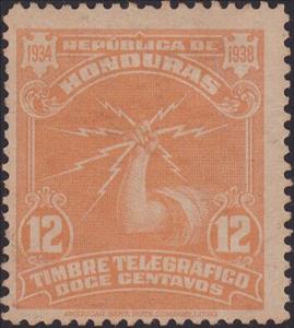 Stamp, Hand holding lightning bolts, Honduras,  , Hands, Telegraphy