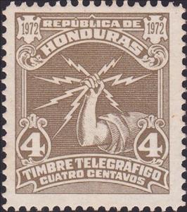 Stamp, Hand holding lightning bolts, Honduras,  , Hands, Telegraphy