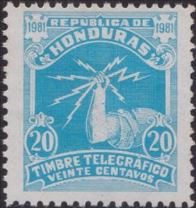 Stamp, Hand holding lightning bolts, Honduras,  , Hands, Telegraphy