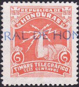 Stamp, Hand holding lightning bolts, Honduras,  , Hands, Telegraphy